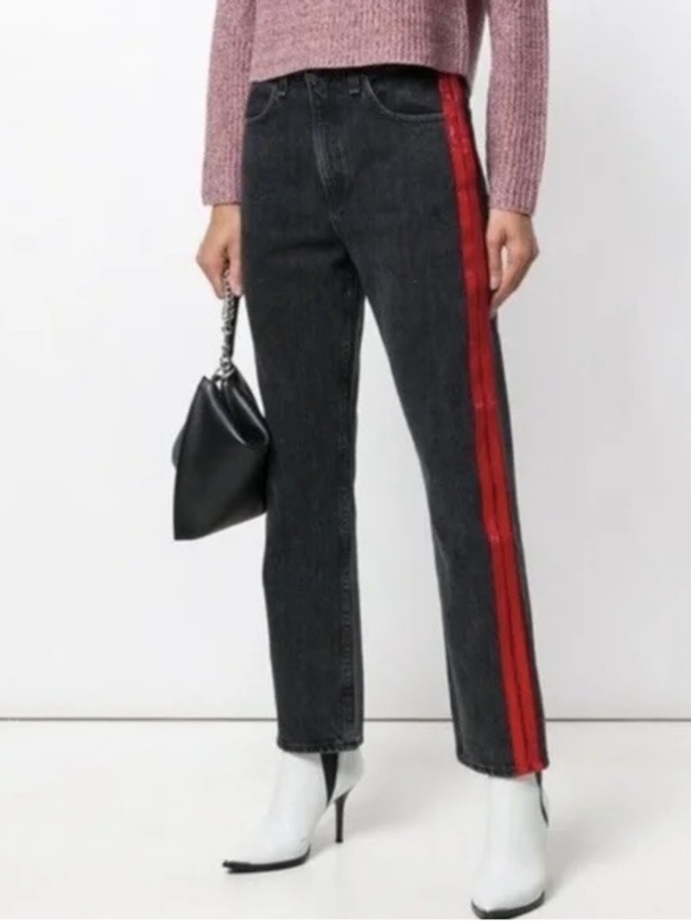 rag & bone Black Straight-Leg Jeans with Red Side Stripe - size 29